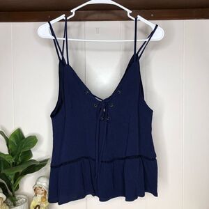 Showpo Womens Solid Lace Up Spaghetti Strap Short Tank Top Navy Blue Size Small